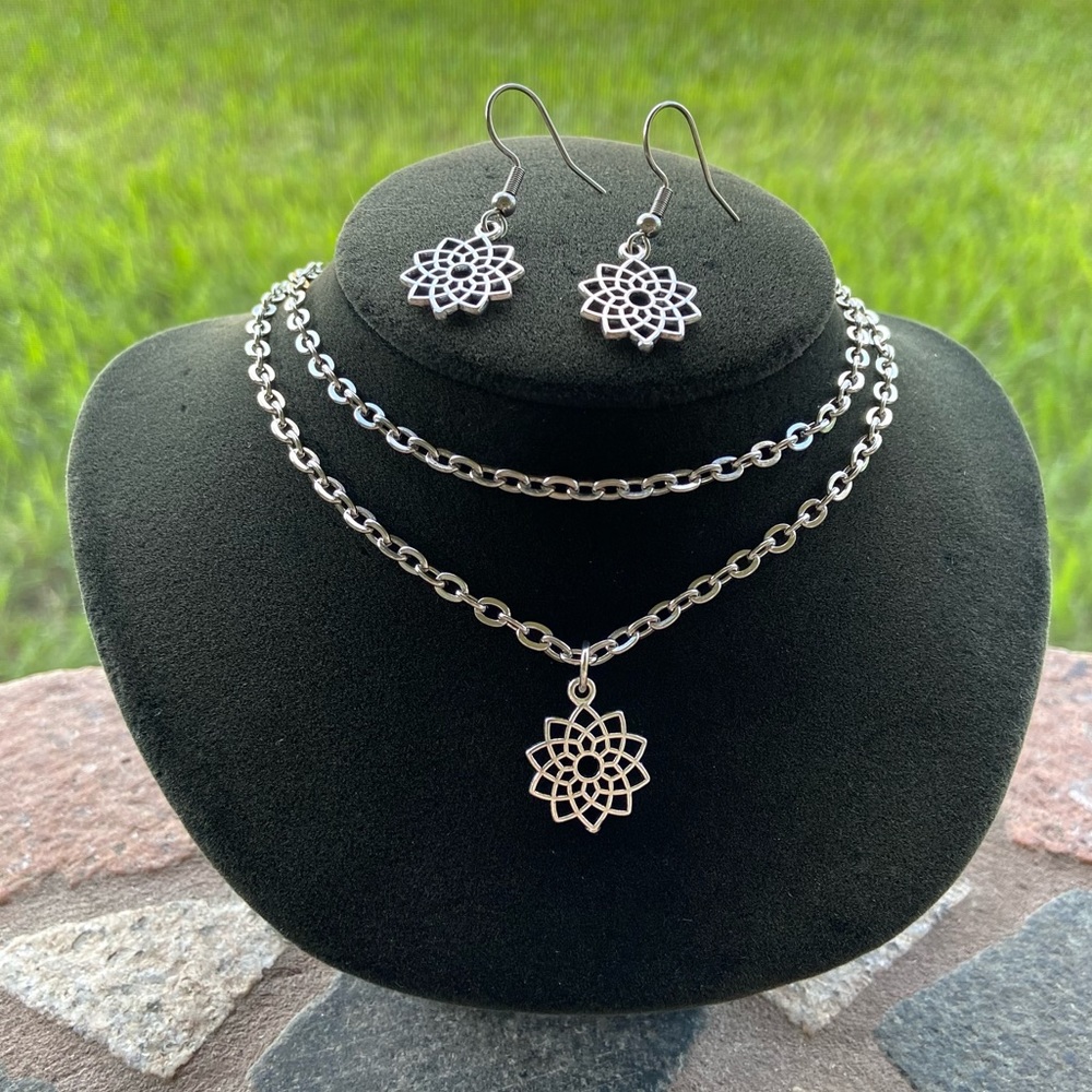Mandala flower set wrap around necklace + earrings